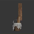Wooden Bread Shelf With Buns Three Tier Pastry Stand And Baguettes In Cloth Covered Basket