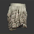 White Layered Ruffled Skirt With Red And Green Striped Trim Design