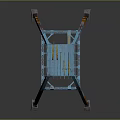 Blue Industrial Tower With Metal Frame Platform Yellow Wheels And Black Yellow Striped Legs