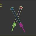 Crossed Blue And White Swords With Ornate Hilts On Reflective Dark Background