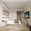 Modern Hotel Guest Room With King Bed Flat Screen TV And City View Window