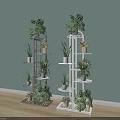 Multi Tiered Black White Garden Decor Plant Stands With Green Potted Plants