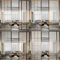 Elegant Modern Partition Screens With Metal Frames And Grid Design For Interior 3d model