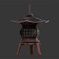 Traditional Candle Lantern With Intricate Lattice Design Pagoda Style Top And Four Legged Base