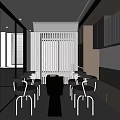 Modern Restaurant Interior Design With Open Kitchen Island And Dining Chairs 3d model