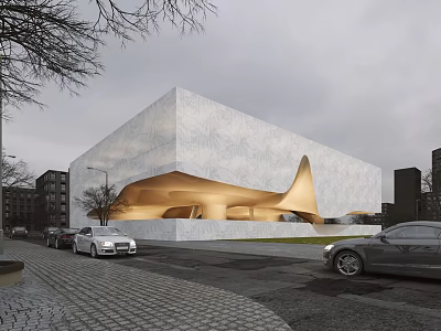 Modern Museum Building With Unique Architectural Facade And Urban Street View 3d model