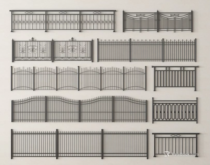 Various Decorative Railings Featuring Different Design Patterns And Shapes 3d model
