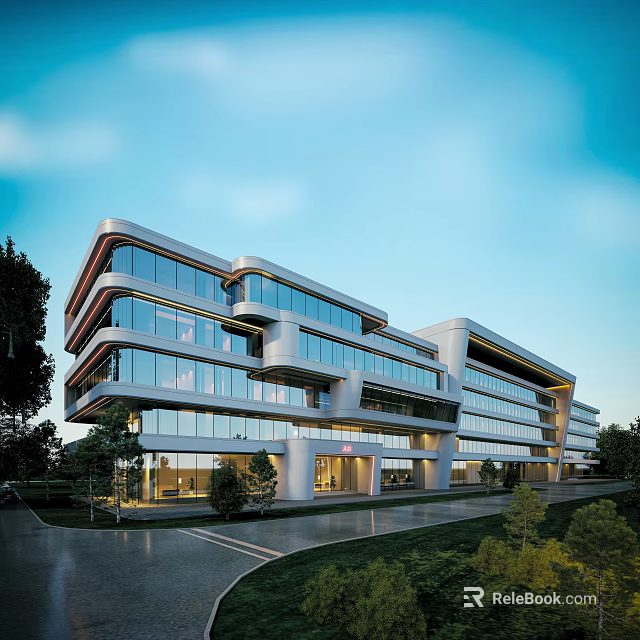Future Architecture Modern Design With Glass Curtain Wall Streamlined Structure And Greenery 3d model 
