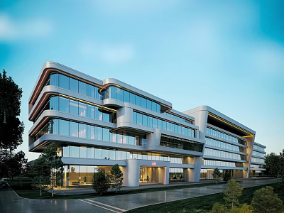 Future Architecture Modern Design With Glass Curtain Wall Streamlined Structure And Greenery 3d model
