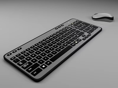 Black Silver Wireless Computer Keyboard and Mouse with Sleek Ergonomic Design 3d model