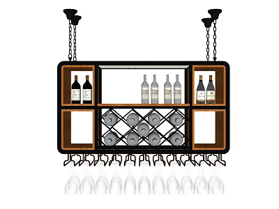 Modern Wine Cabinet With Wooden Shelves Glass Racks And Wine Bottles Storage 3d model