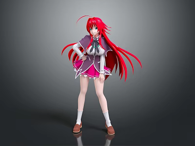 Game and Movie Character With Long Red Hair Pink Skirt White Top And Brown Shoes 3d model