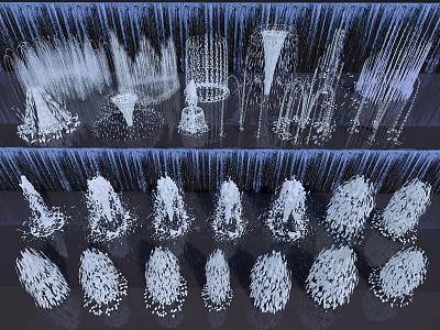 Decorative Garden Water Features with Multiple White Fountain Shapes Arranged in Upper and Lower Rows 3d model