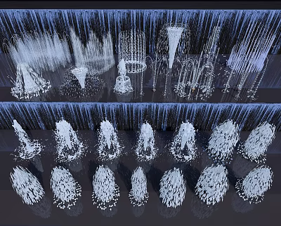 Decorative Garden Water Features with Multiple White Fountain Shapes Arranged in Upper and Lower Rows 3d model