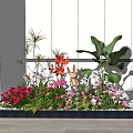 Colorful Garden Flower Arrangement With Red Lilies Pink Blooms And Green Leaves