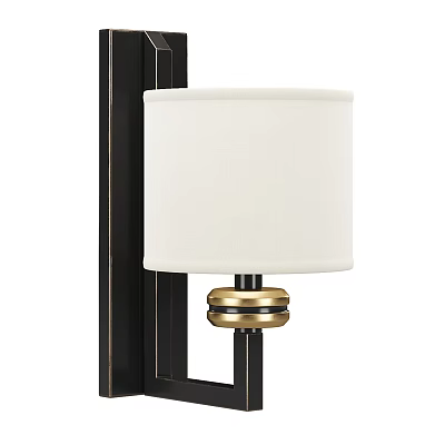 Modern Black Metal Wall Lamp With White Fabric Shade And Gold Decorative Accents 3d model