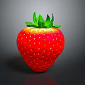 Fresh Red Strawberry with Green Leaves Plump Texture and Yellow Seeds on Dark Background