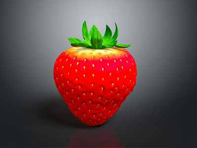 Fresh Red Strawberry with Green Leaves Plump Texture and Yellow Seeds on Dark Background 3d model