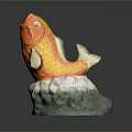 Vibrant Ceramic Fish Figurine With Green White Base For Home Furniture Decor