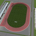Football Field Design With Running Track Spectator Stands And Green Turf