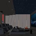 Modern Home Theater Interior Design With Starry Ceiling Large Screen Black Leather Sofas And Lighting 3d model