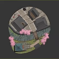 Traditional Ancient Japanese Architecture Featuring Cherry Blossom Trees Red Torii Gates and Stone Walls