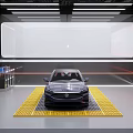 4S Shop Modern Car Service Workshop With Black Vehicle On Yellow Grid Mat