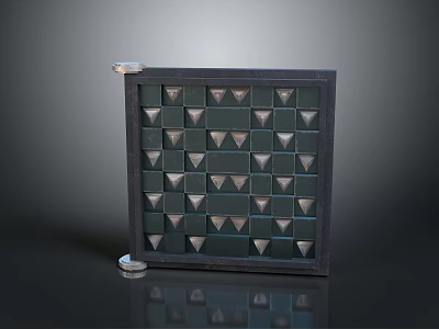 Classic Checkers Board With Dark Wooden Frame And Triangular Green White Pieces 3d model