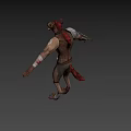 Fierce Game Movie Character With Boar Head Red Mane Sharp Fangs And Leather Armor