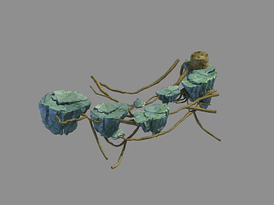 Natural Style Bridge With Stone Pillars And Twisted Branches Covered In Green Moss 3d model