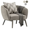 Cozy Modern Light Gray Upholstered Single Sofa With Plaid Cushion And Draped Blanket