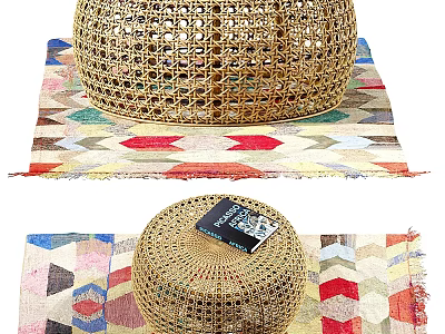 Woven Double Seater Sofa On Colorful Geometric Rug With Bohemian Design And Tag 3d model