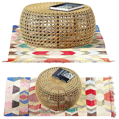 Woven Double Seater Sofa On Colorful Geometric Rug With Bohemian Design And Tag 3d model