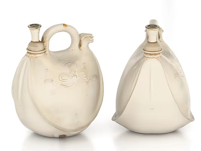 Elegant Two White Ceramic Vessels With Handles And Intricate Carved Patterns 3d model