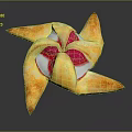 Golden Windmill Shaped Pastry With Crispy Crust And Pink White Filling