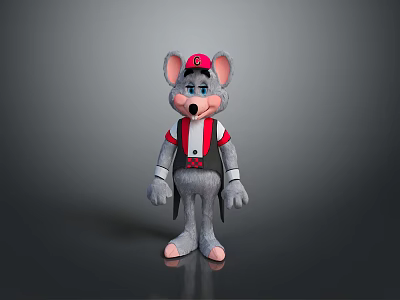 3D Cartoon Gray Mouse Character With Red Cap Red And White Shirt And Gloves 3d model