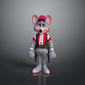 3D Cartoon Gray Mouse Character With Red Cap Red And White Shirt And Gloves