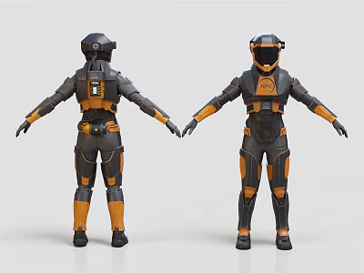 Sci-Fi Characters In Futuristic Astronaut Suits With Detailed Armor Front And Back Views 3d model