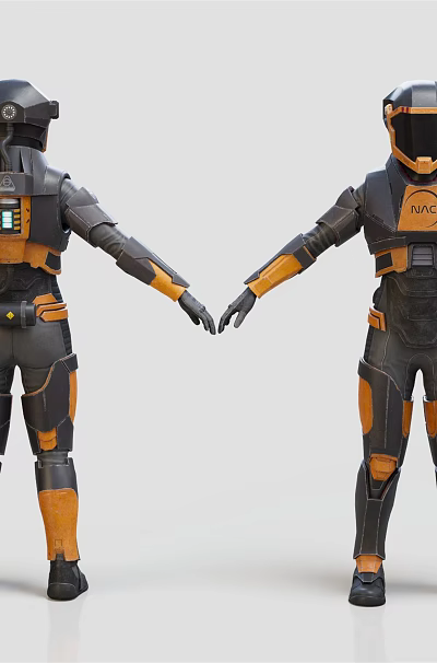 Sci-Fi Characters In Futuristic Astronaut Suits With Detailed Armor Front And Back Views 3d model