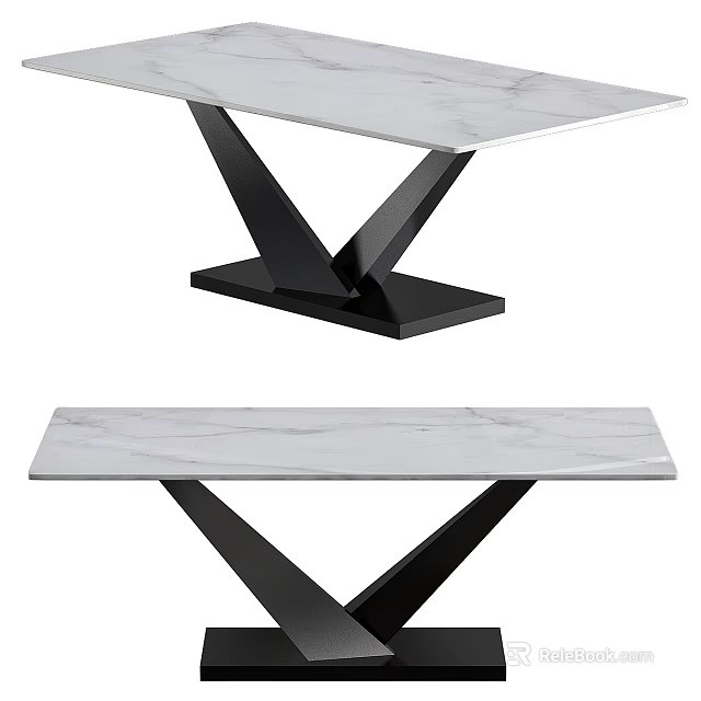 Modern Functional Table With White Marble Top And Black X Shaped Legs 3d model 