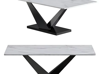 Modern Functional Table With White Marble Top And Black X Shaped Legs 3d model