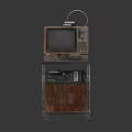 Two Vintage Televisions on Wooden Metal Cabinets with Wheels and Top Devices