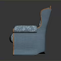 Elegant Vintage Blue Fabric Chair With Floral Pattern And Wooden Armrests