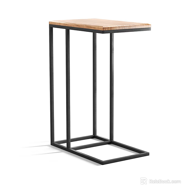 Minimalist Modern Side Table with Wooden Top and Black Metal Frame Design 3d model 
