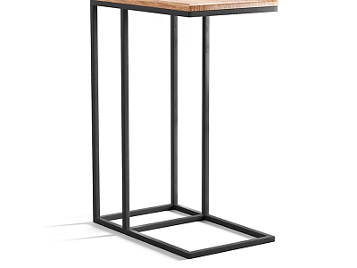 Minimalist Modern Side Table with Wooden Top and Black Metal Frame Design 3d model