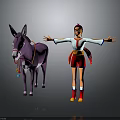 Purple Donkey Standing Next To A Person In Colorful Outfit With Arms Outstretched