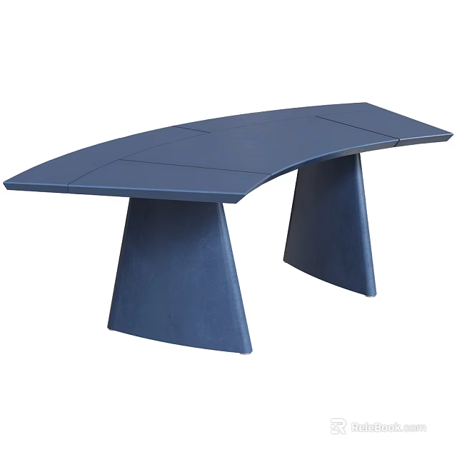 Modern Blue Desk Featuring Curved Top And Conical Legs Design 3d model