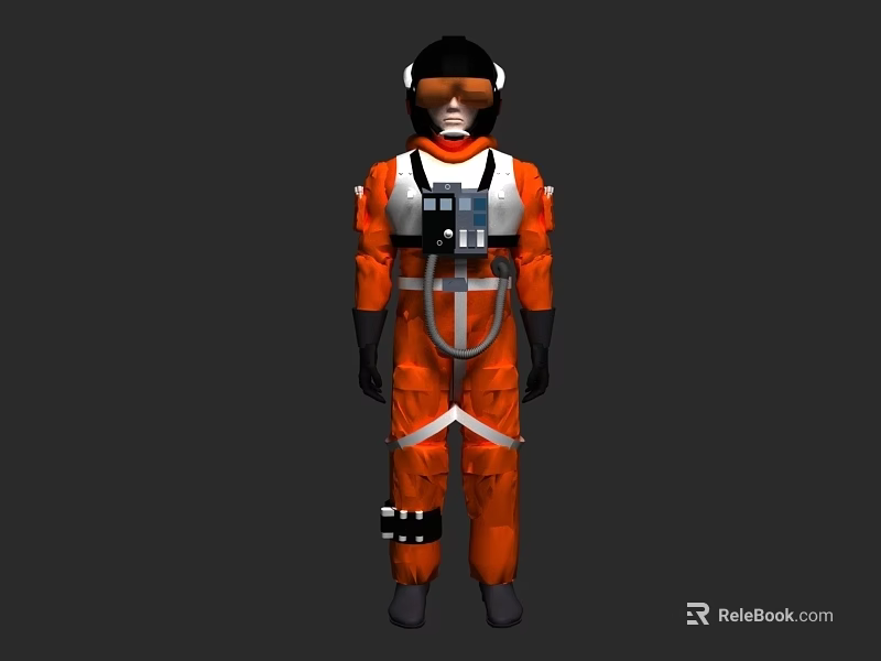 Man wearing orange astronaut suit with helmet silver gear white straps black gloves gray boots 3d model 
