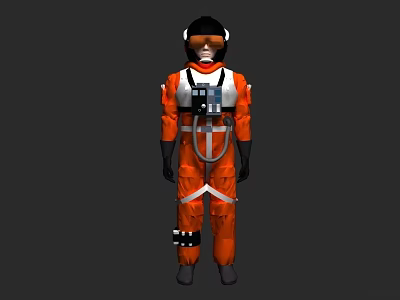 Man wearing orange astronaut suit with helmet silver gear white straps black gloves gray boots 3d model