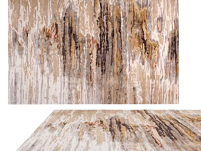 Modern Abstract Square Rug Featuring Beige Brown Black Gold Textured Patterns 3d model